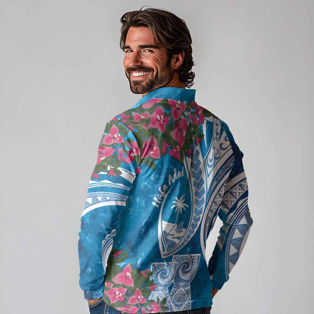 Hafa Adai Guam Long Sleeve Polo Shirt Crystal Waves