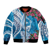 Hafa Adai Guam Sleeve Zip Bomber Jacket Crystal Waves LT7 Unisex Blue - Polynesian Pride