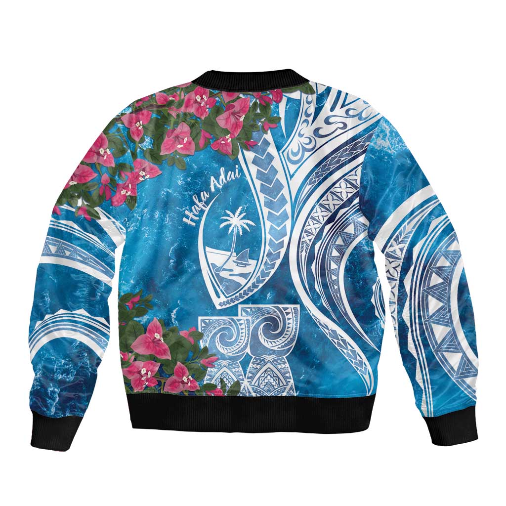Hafa Adai Guam Sleeve Zip Bomber Jacket Crystal Waves LT7 - Polynesian Pride