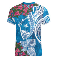 Hafa Adai Guam Women V-Neck T-Shirt Crystal Waves