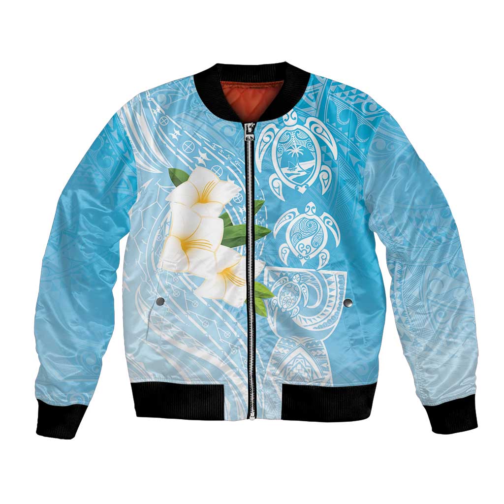 Personalized Guam Chamorro Bomber Jacket Turtles and Guasali Flowers LT7 Unisex Turquoise - Polynesian Pride