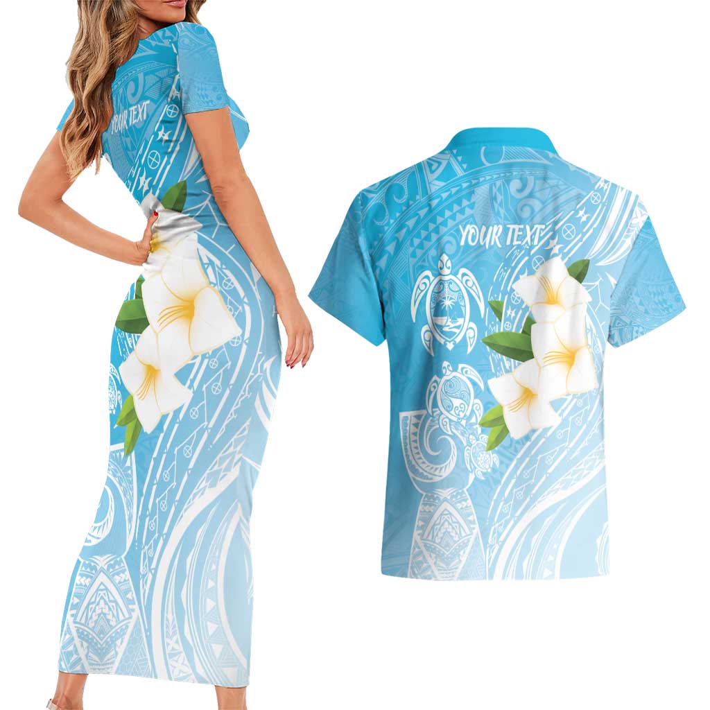 Personalized Guam Chamorro Couples Matching Short Sleeve Bodycon Dress and Hawaiian Shirt Turtles and Guasali Flowers