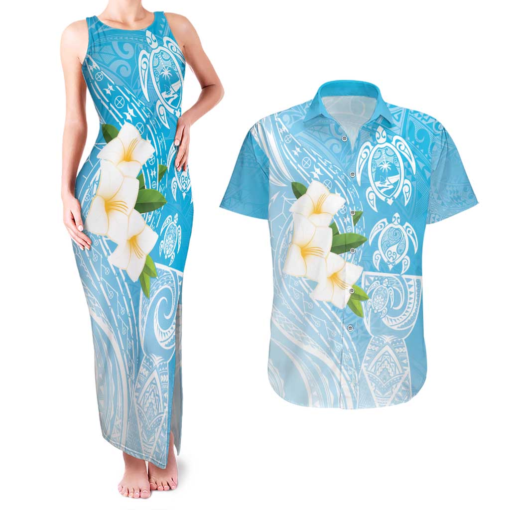 Personalized Guam Chamorro Couples Matching Tank Maxi Dress and Hawaiian Shirt Turtles and Guasali Flowers