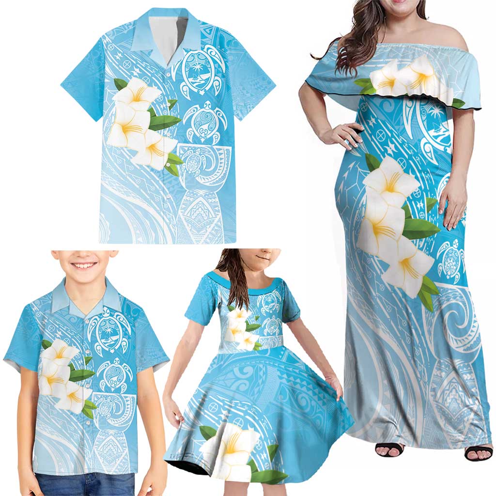 Personalized Guam Chamorro Family Matching Off Shoulder Maxi Dress and Hawaiian Shirt Turtles and Guasali Flowers