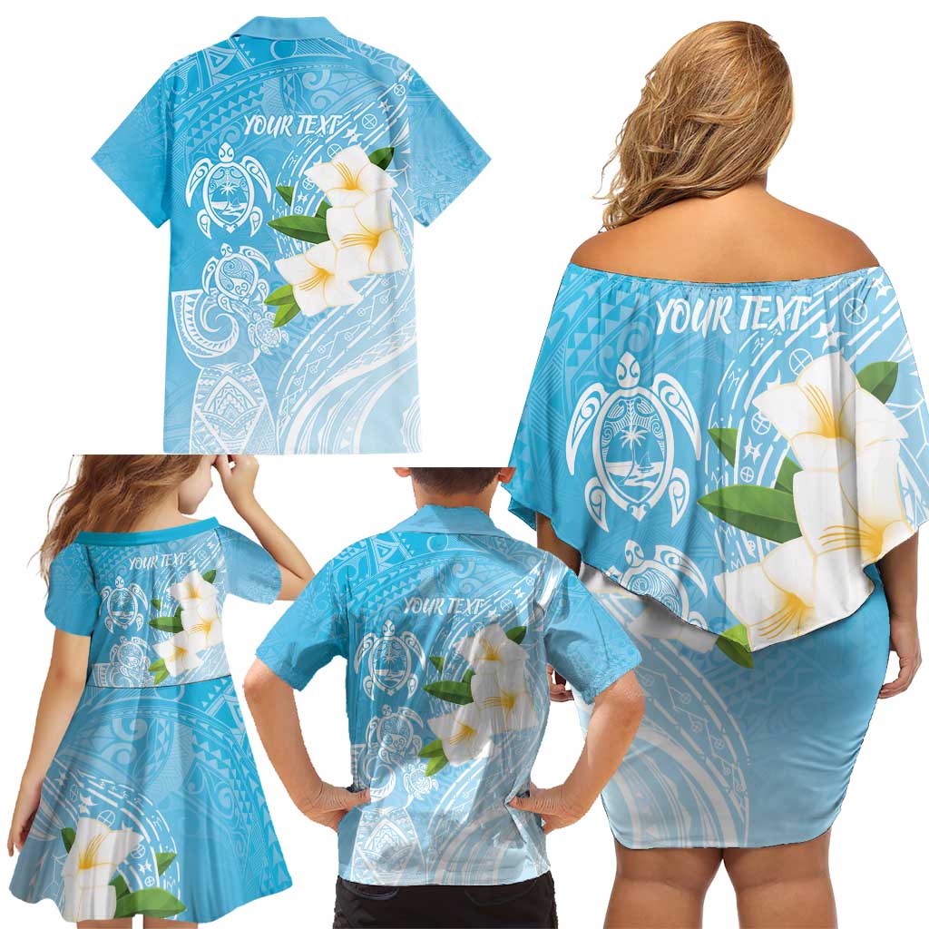 Personalized Guam Chamorro Family Matching Off Shoulder Short Dress and Hawaiian Shirt Turtles and Guasali Flowers