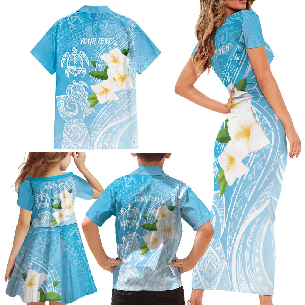 Personalized Guam Chamorro Family Matching Short Sleeve Bodycon Dress and Hawaiian Shirt Turtles and Guasali Flowers