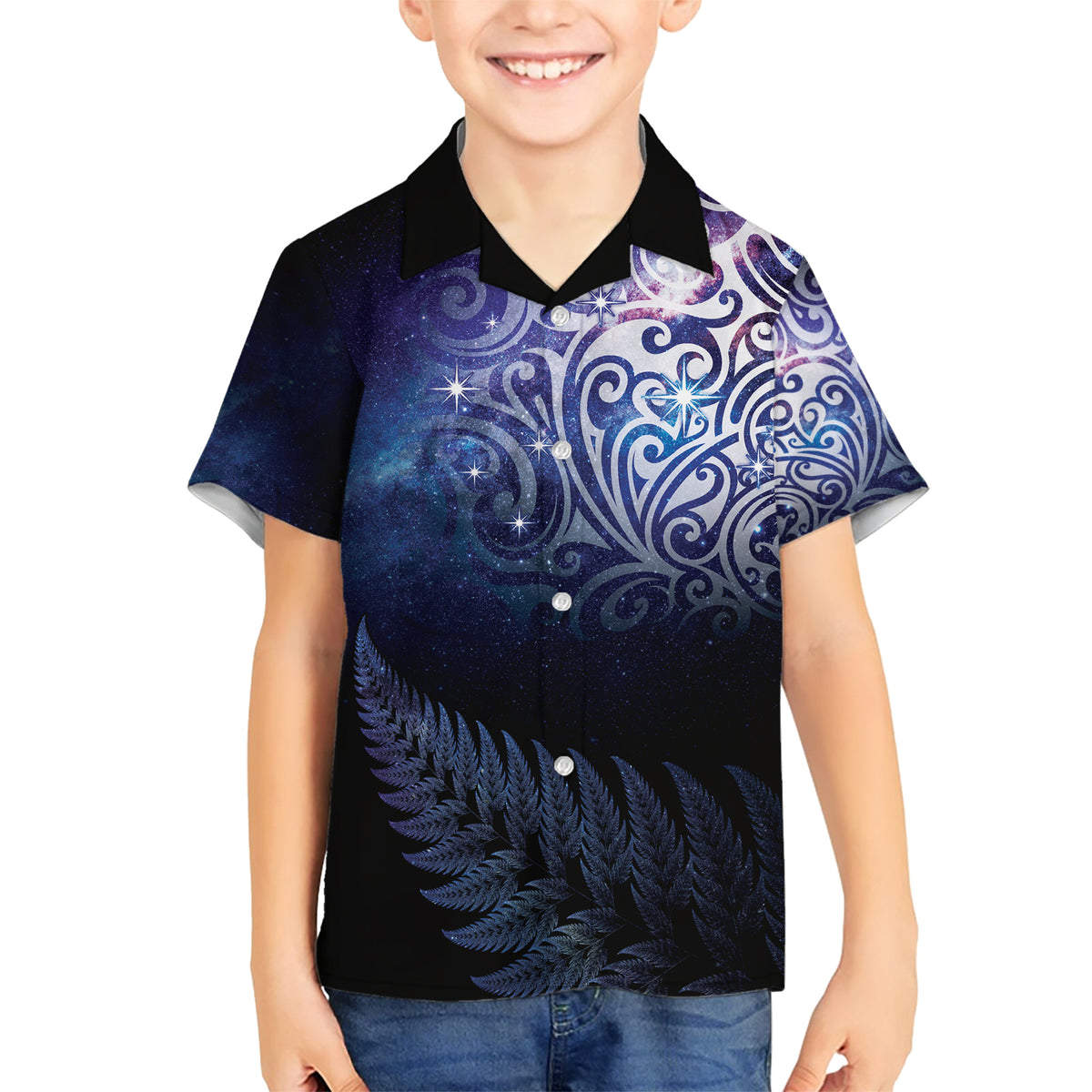 New Zealand Aotearoa Matariki Family Matching Short Sleeve Bodycon Dress and Hawaiian Shirt Starry Silver Fern