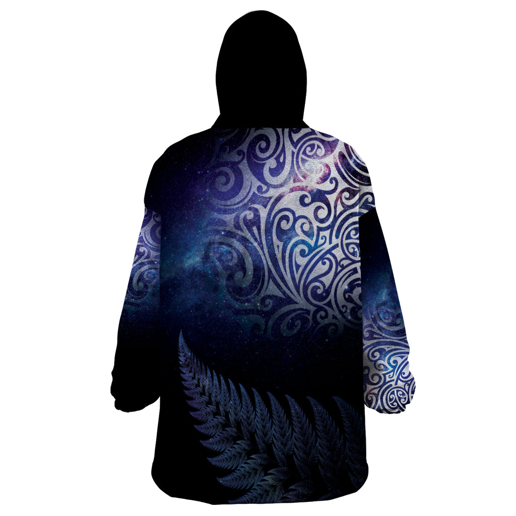 New Zealand Aotearoa Matariki Wearable Blanket Hoodie Starry Silver Fern LT7 - Polynesian Pride
