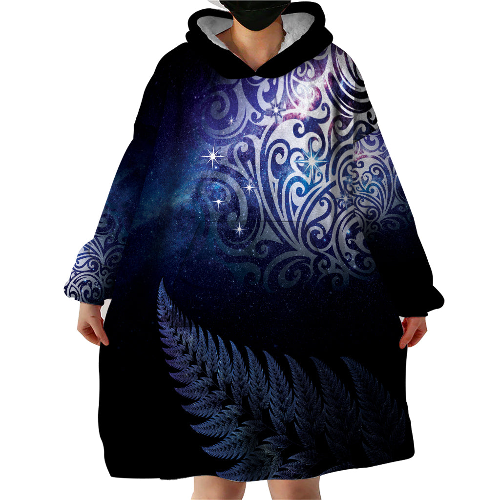 New Zealand Aotearoa Matariki Wearable Blanket Hoodie Starry Silver Fern LT7 - Polynesian Pride