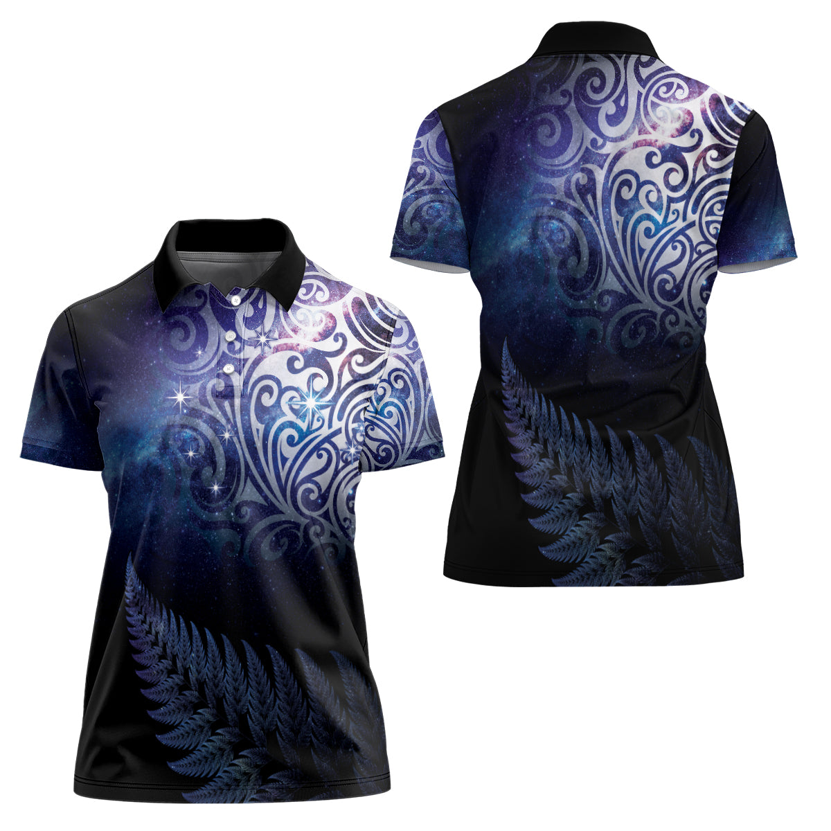 New Zealand Aotearoa Matariki Women Polo Shirt Starry Silver Fern LT7 - Polynesian Pride