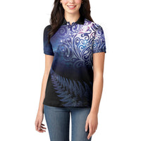 New Zealand Aotearoa Matariki Women Polo Shirt Starry Silver Fern LT7 - Polynesian Pride