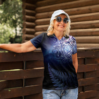 New Zealand Aotearoa Matariki Women Polo Shirt Starry Silver Fern LT7 - Polynesian Pride