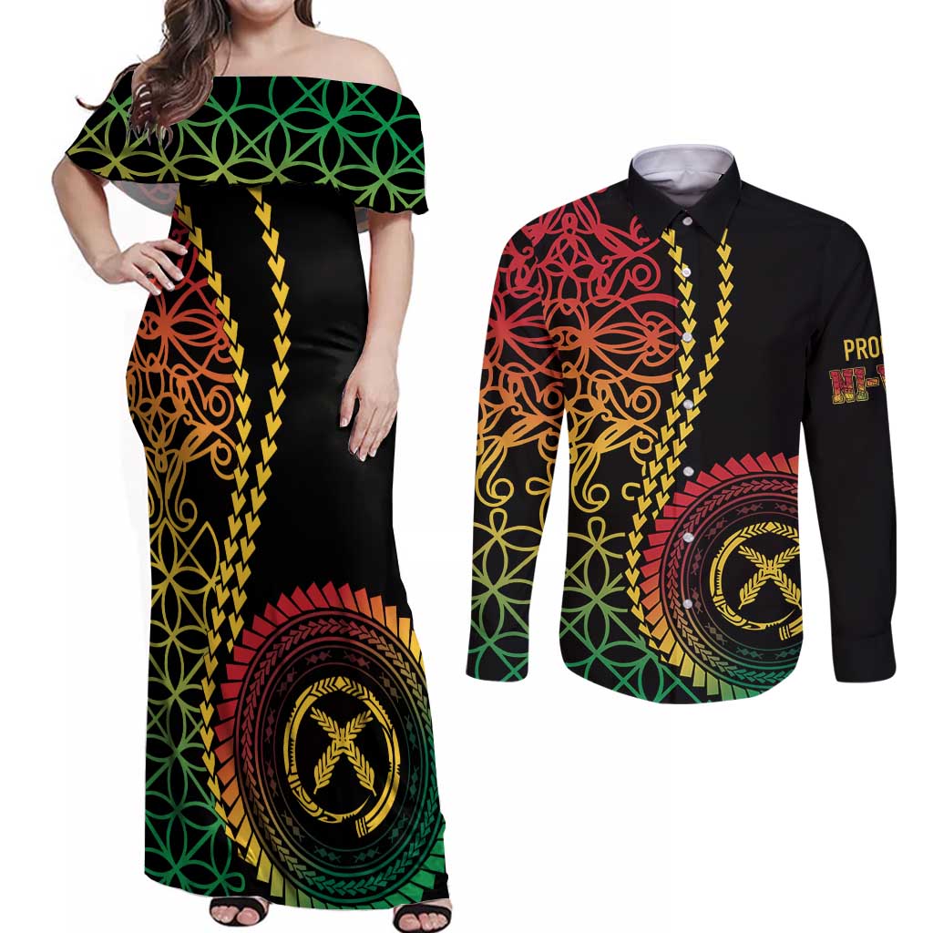 Proudly Ni-Van Sandroing Inspired Classic Style Couples Matching Off Shoulder Maxi Dress and Long Sleeve Button Shirt