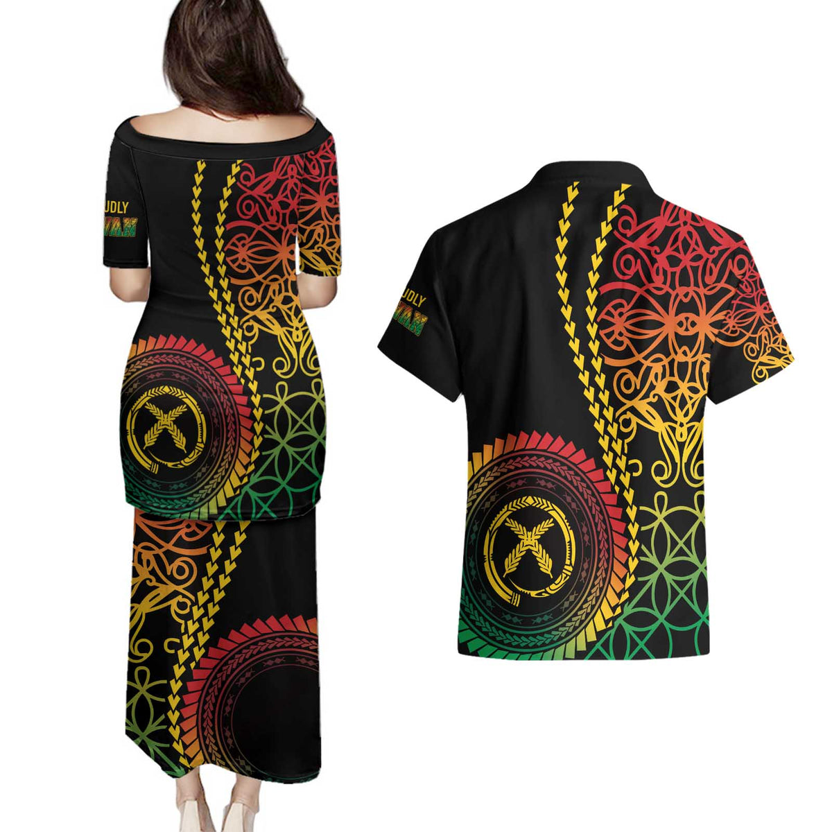 Proudly Ni-Van Sandroing Inspired Classic Style Couples Matching Puletasi and Hawaiian Shirt