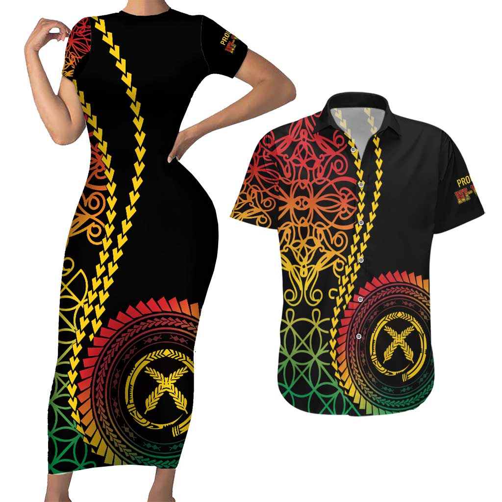 Proudly Ni-Van Sandroing Inspired Classic Style Couples Matching Short Sleeve Bodycon Dress and Hawaiian Shirt LT7 Colorful - Polynesian Pride