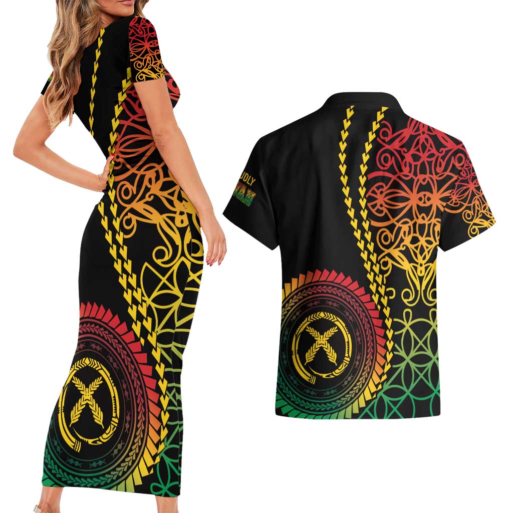Proudly Ni-Van Sandroing Inspired Classic Style Couples Matching Short Sleeve Bodycon Dress and Hawaiian Shirt LT7 - Polynesian Pride