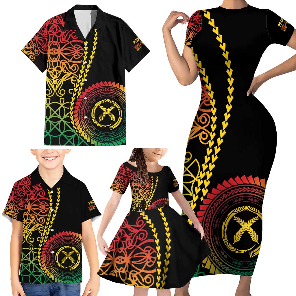 Proudly Ni-Van Sandroing Inspired Classic Style Family Matching Short Sleeve Bodycon Dress and Hawaiian Shirt