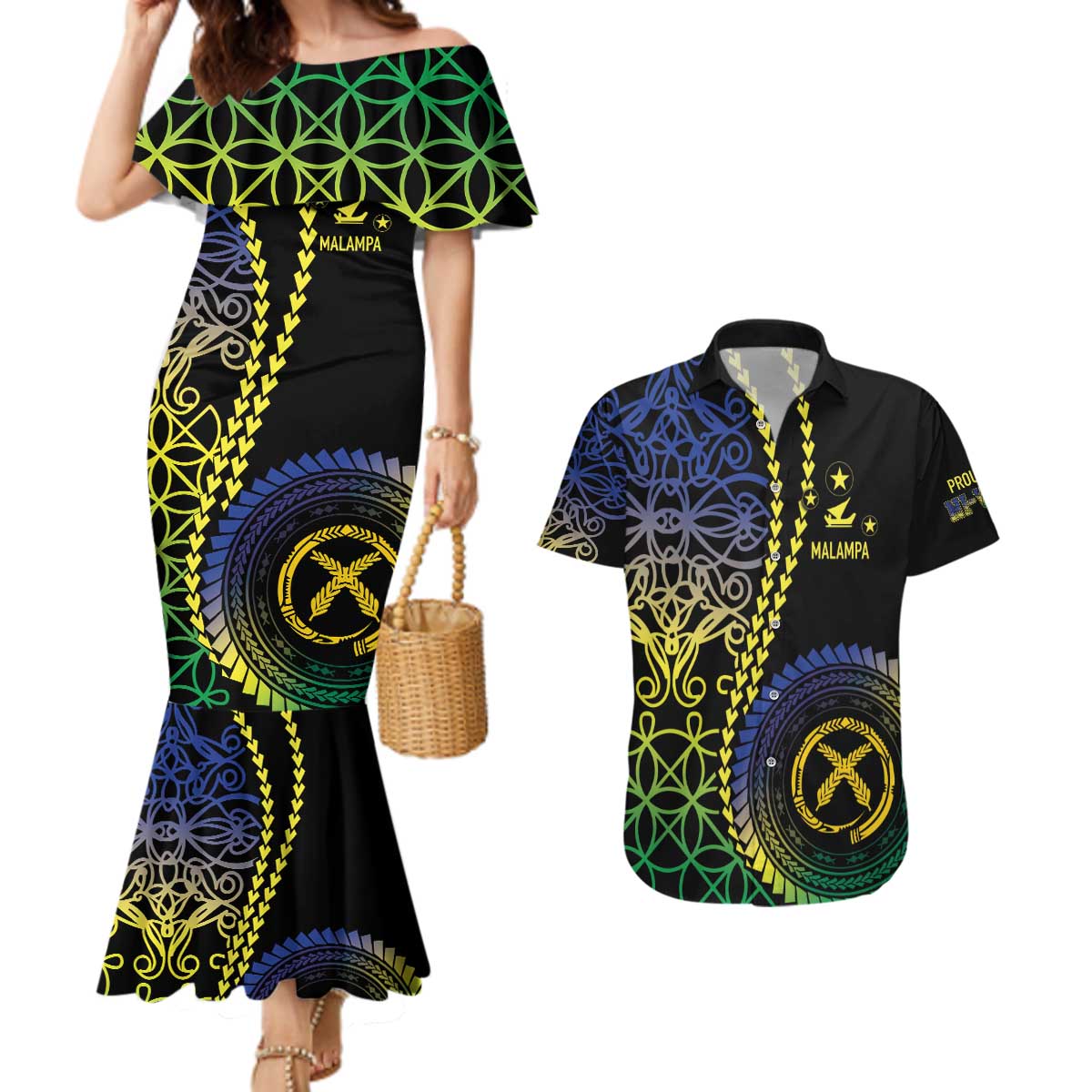 Proudly Ni-Van Sandroing Inspired Couples Matching Mermaid Dress and Hawaiian Shirt Malampa Classic Style