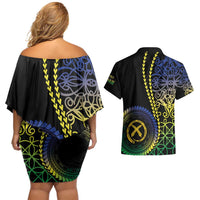 Proudly Ni-Van Sandroing Inspired Couples Matching Off Shoulder Short Dress and Hawaiian Shirt Malampa Classic Style LT7 - Polynesian Pride