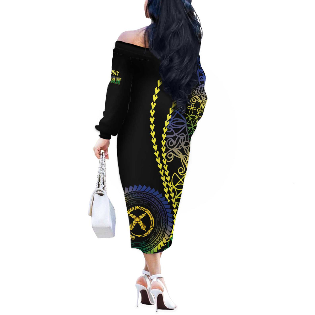 Proudly Ni-Van Sandroing Inspired Off The Shoulder Long Sleeve Dress Malampa Classic Style