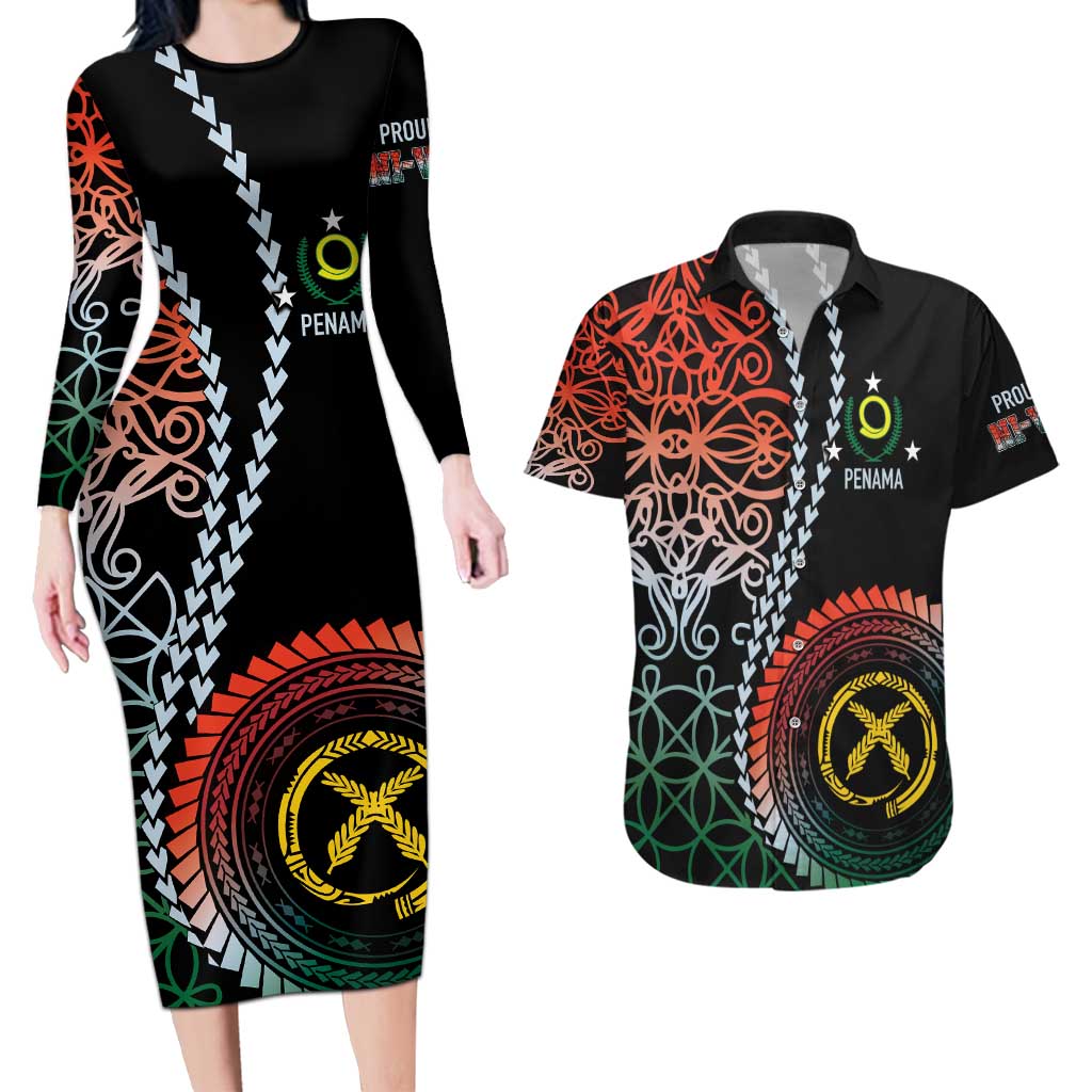 Proudly Ni-Van Sandroing Inspired Couples Matching Long Sleeve Bodycon Dress and Hawaiian Shirt Penama Classic Style LT7 Colorful - Polynesian Pride