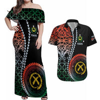 Proudly Ni-Van Sandroing Inspired Couples Matching Off Shoulder Maxi Dress and Hawaiian Shirt Penama Classic Style LT7 Colorful - Polynesian Pride