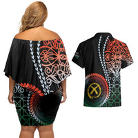 Proudly Ni-Van Sandroing Inspired Couples Matching Off Shoulder Short Dress and Hawaiian Shirt Penama Classic Style LT7 - Polynesian Pride