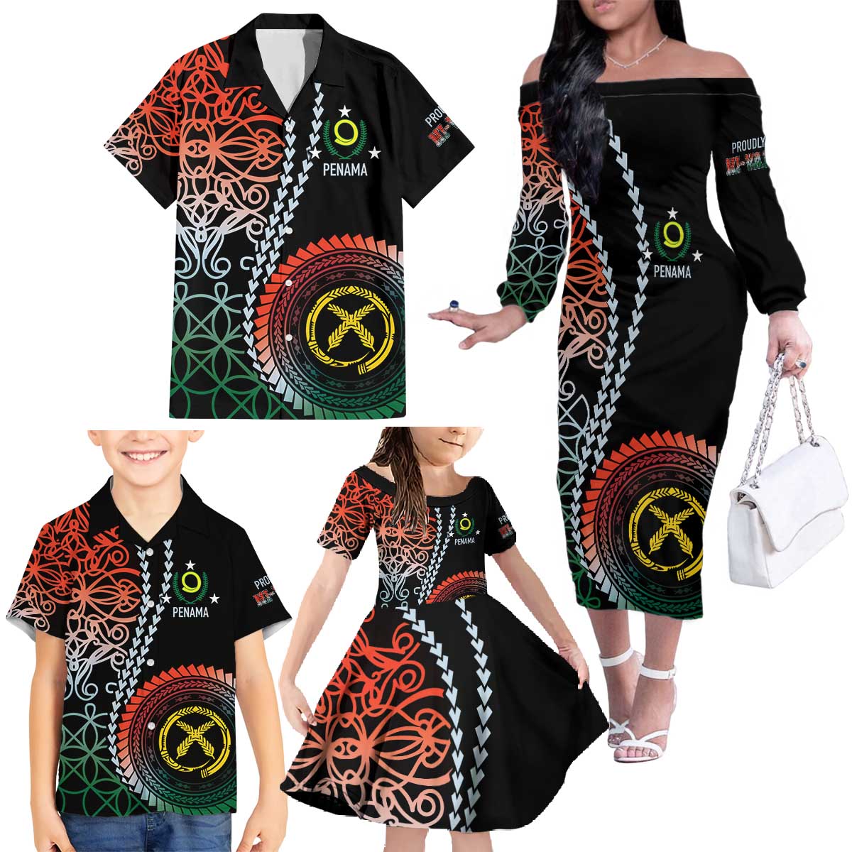 Proudly Ni-Van Sandroing Inspired Family Matching Off The Shoulder Long Sleeve Dress and Hawaiian Shirt Penama Classic Style