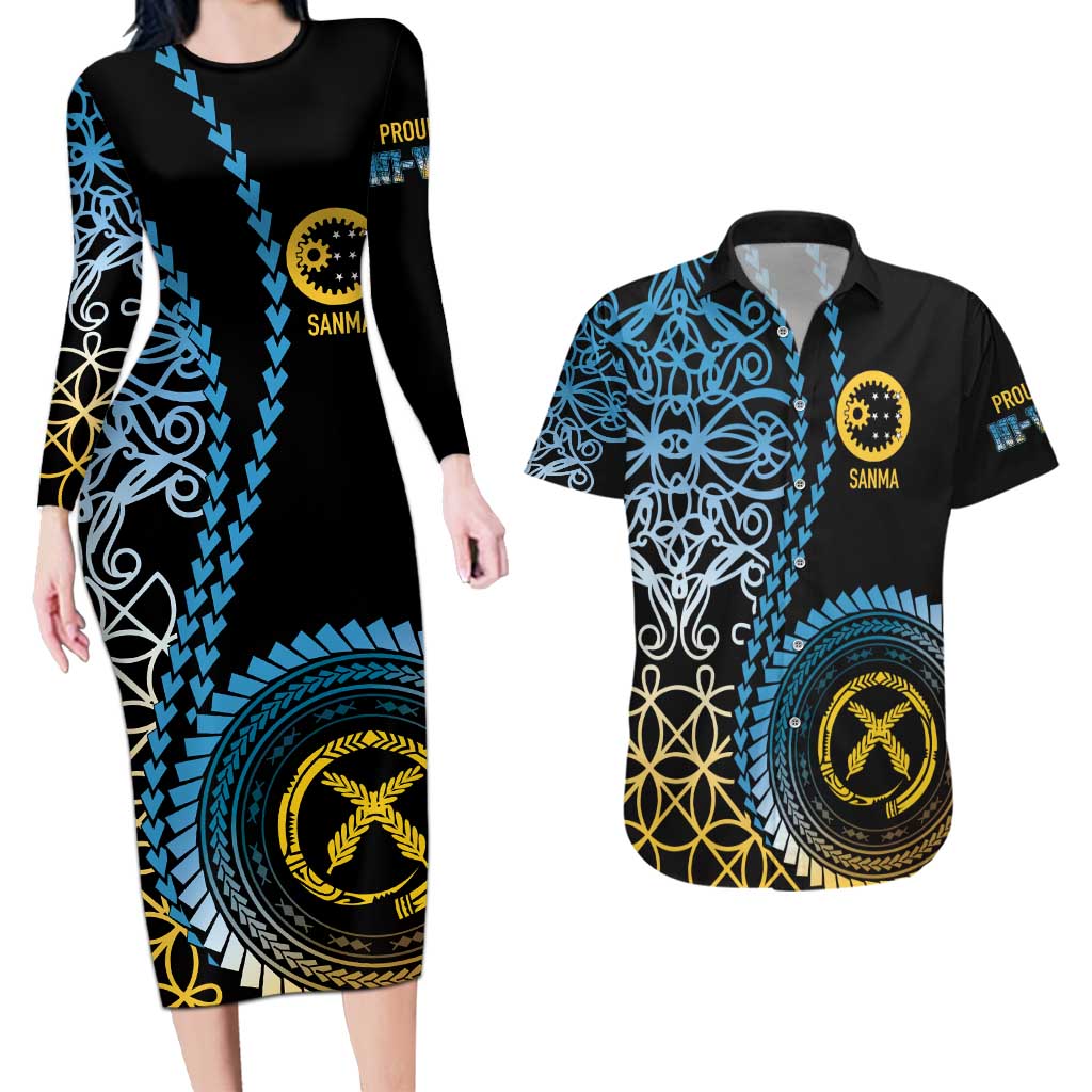 Proudly Ni-Van Sandroing Inspired Couples Matching Long Sleeve Bodycon Dress and Hawaiian Shirt Sanma Classic Style LT7 Colorful - Polynesian Pride