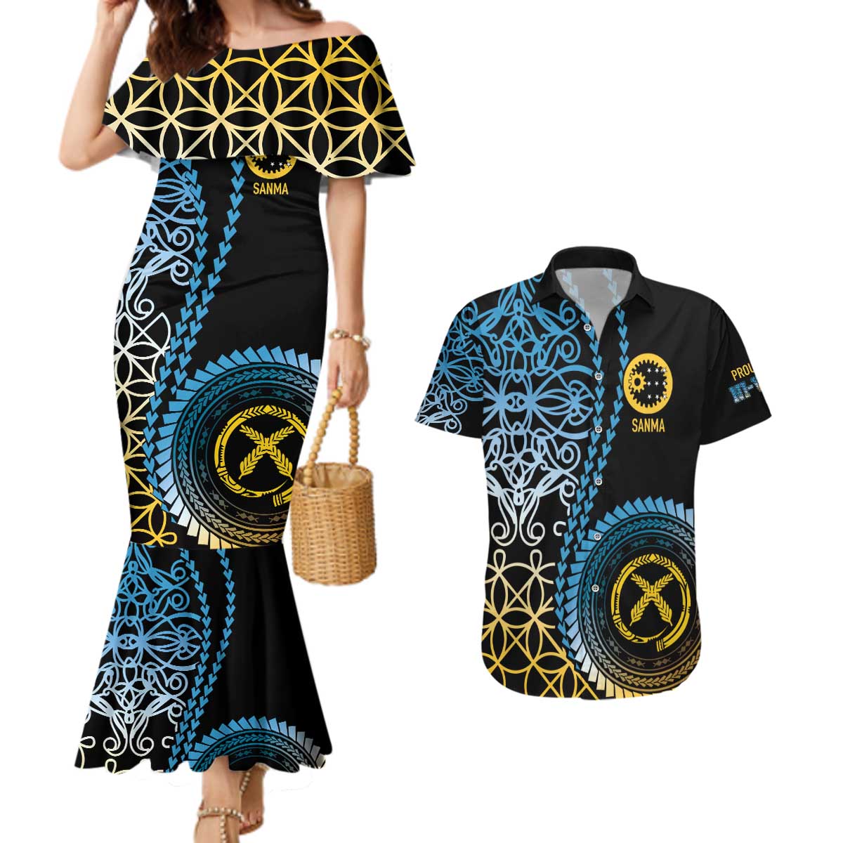 Proudly Ni-Van Sandroing Inspired Couples Matching Mermaid Dress and Hawaiian Shirt Sanma Classic Style LT7 Colorful - Polynesian Pride