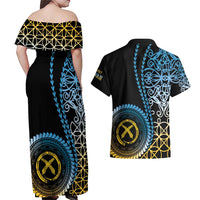 Proudly Ni-Van Sandroing Inspired Couples Matching Off Shoulder Maxi Dress and Hawaiian Shirt Sanma Classic Style LT7 - Polynesian Pride
