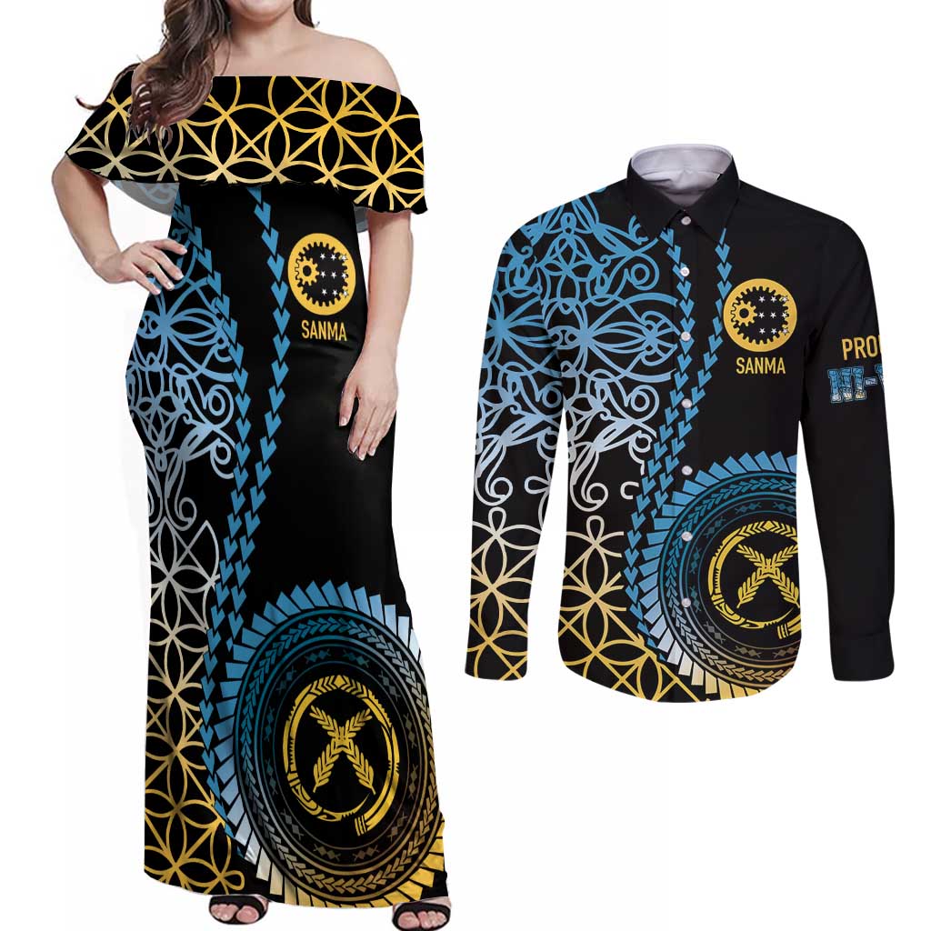 Proudly Ni-Van Sandroing Inspired Couples Matching Off Shoulder Maxi Dress and Long Sleeve Button Shirt Sanma Classic Style