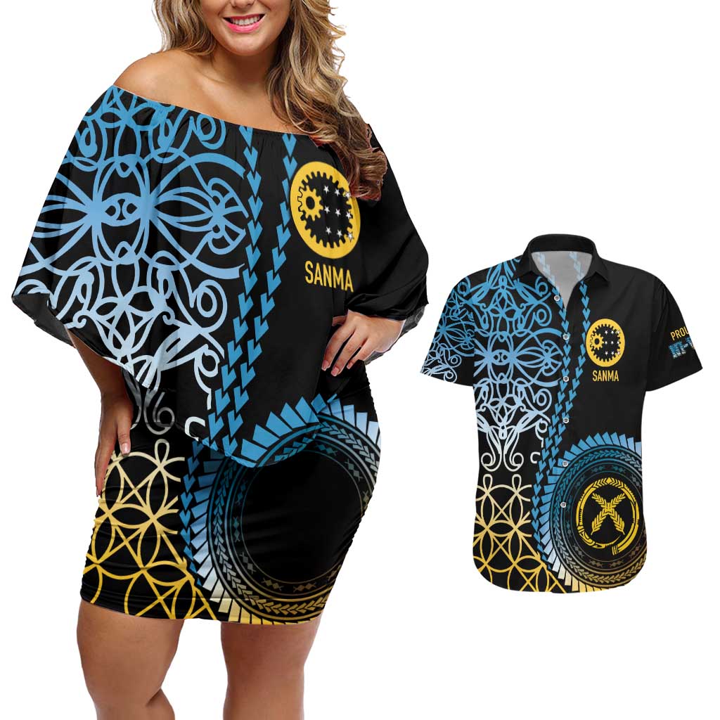 Proudly Ni-Van Sandroing Inspired Couples Matching Off Shoulder Short Dress and Hawaiian Shirt Sanma Classic Style LT7 Colorful - Polynesian Pride