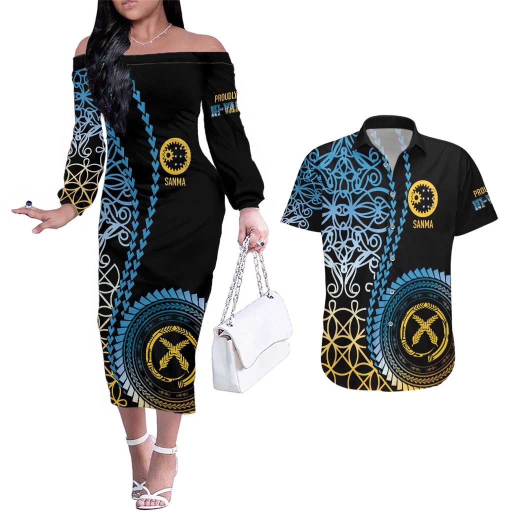 Proudly Ni-Van Sandroing Inspired Couples Matching Off The Shoulder Long Sleeve Dress and Hawaiian Shirt Sanma Classic Style