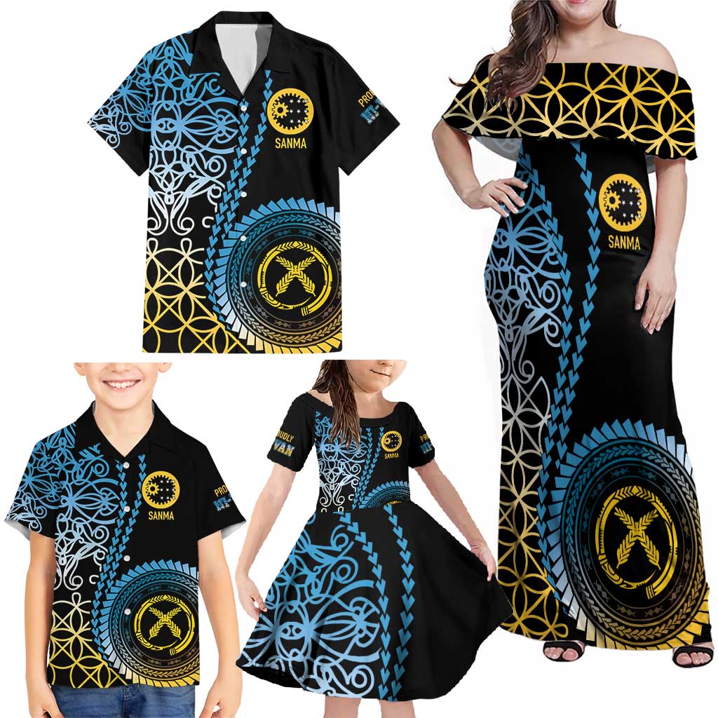 Proudly Ni-Van Sandroing Inspired Family Matching Off Shoulder Maxi Dress and Hawaiian Shirt Sanma Classic Style