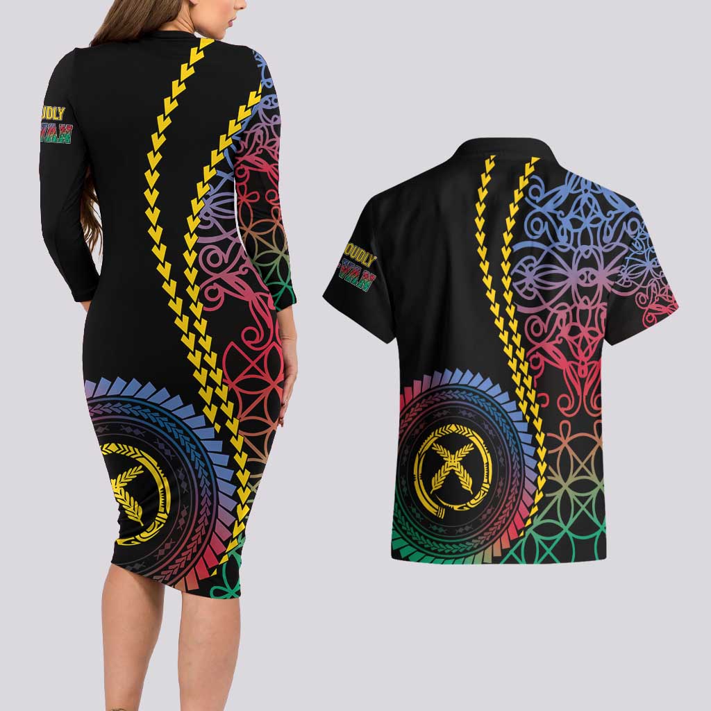 Proudly Ni-Van Sandroing Inspired Couples Matching Long Sleeve Bodycon Dress and Hawaiian Shirt Shefa Classic Style LT7 - Polynesian Pride