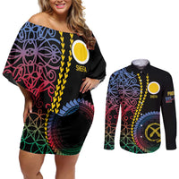 Proudly Ni-Van Sandroing Inspired Couples Matching Off Shoulder Short Dress and Long Sleeve Button Shirt Shefa Classic Style