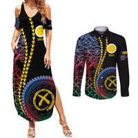 Proudly Ni-Van Sandroing Inspired Couples Matching Summer Maxi Dress and Long Sleeve Button Shirt Shefa Classic Style LT7 Colorful - Polynesian Pride