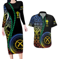 Proudly Ni-Van Sandroing Inspired Couples Matching Long Sleeve Bodycon Dress and Hawaiian Shirt Tafea Classic Style LT7 Colorful - Polynesian Pride