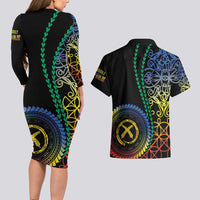 Proudly Ni-Van Sandroing Inspired Couples Matching Long Sleeve Bodycon Dress and Hawaiian Shirt Tafea Classic Style LT7 - Polynesian Pride