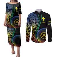 Proudly Ni-Van Sandroing Inspired Couples Matching Puletasi and Long Sleeve Button Shirt Tafea Classic Style