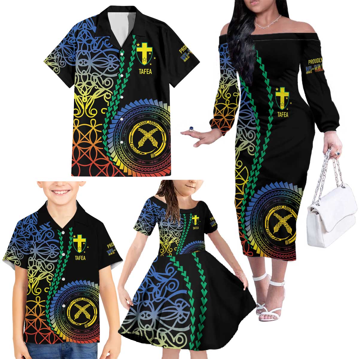 Proudly Ni-Van Sandroing Inspired Family Matching Off The Shoulder Long Sleeve Dress and Hawaiian Shirt Tafea Classic Style
