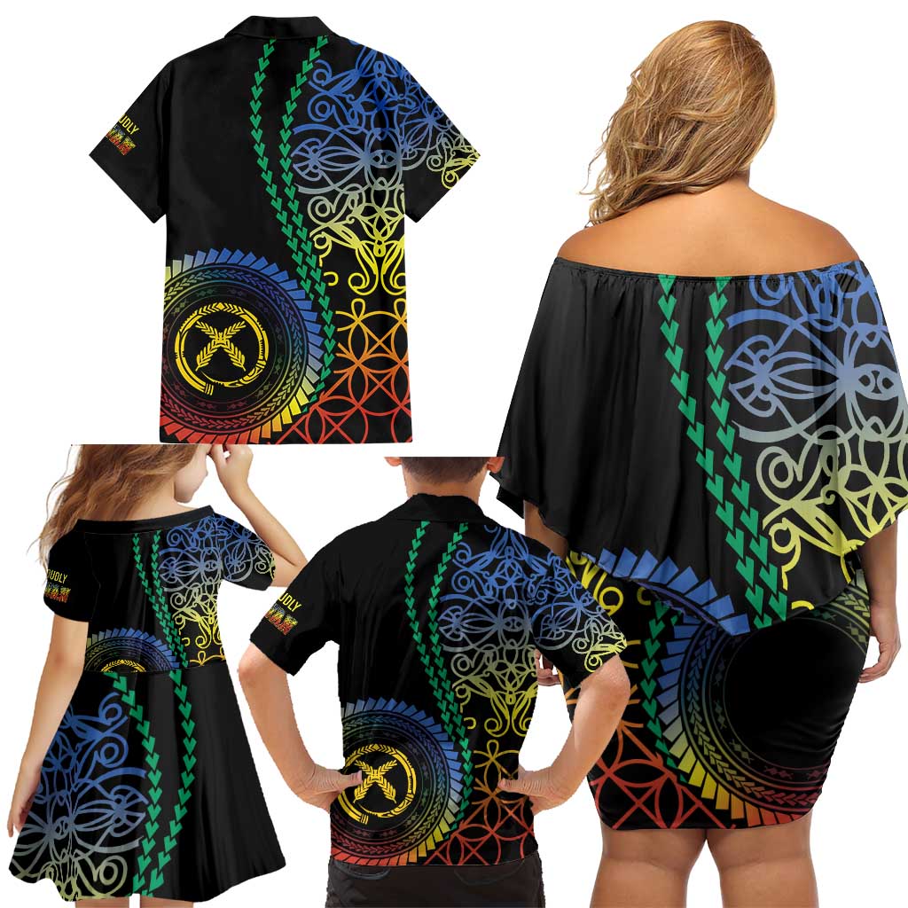 Proudly Ni-Van Sandroing Inspired Family Matching Off Shoulder Short Dress and Hawaiian Shirt Tafea Classic Style