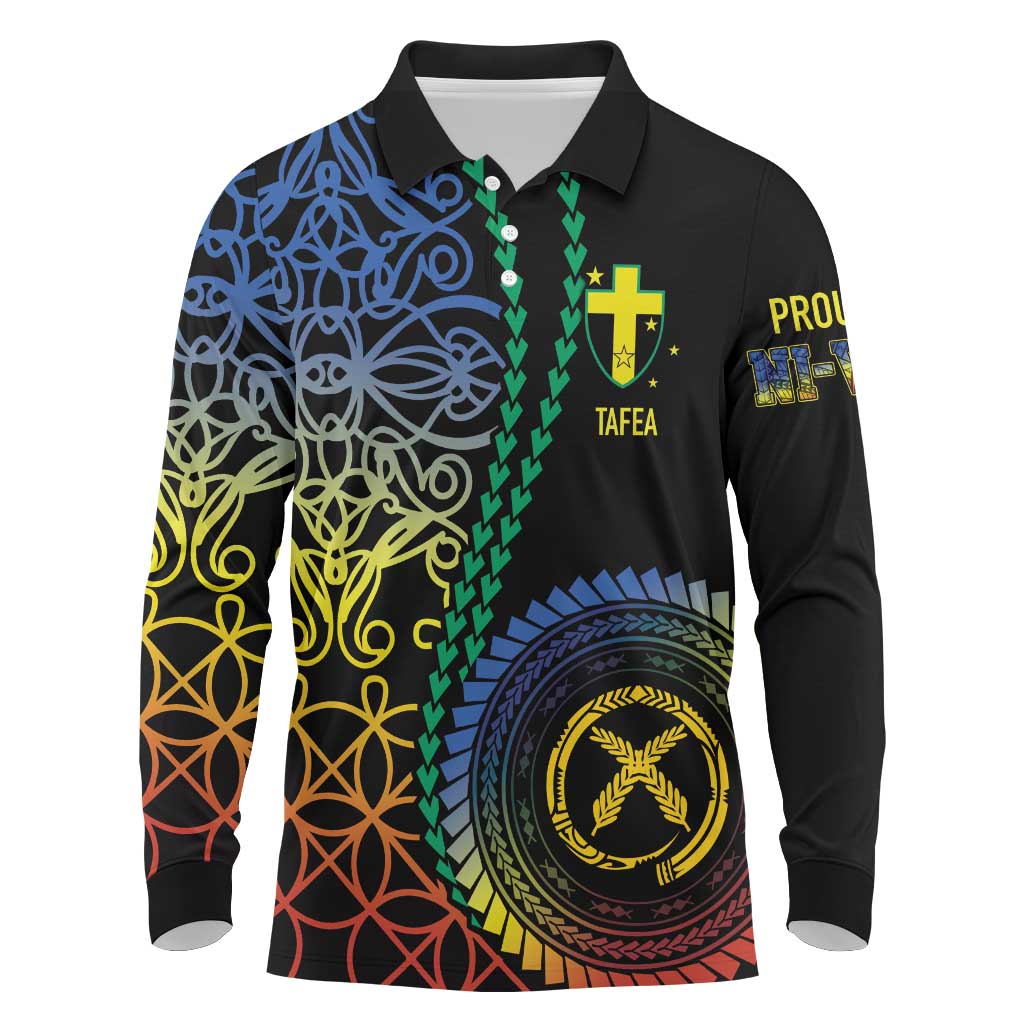 Proudly Ni-Van Sandroing Inspired Long Sleeve Polo Shirt Tafea Classic Style LT7 Colorful - Polynesian Pride