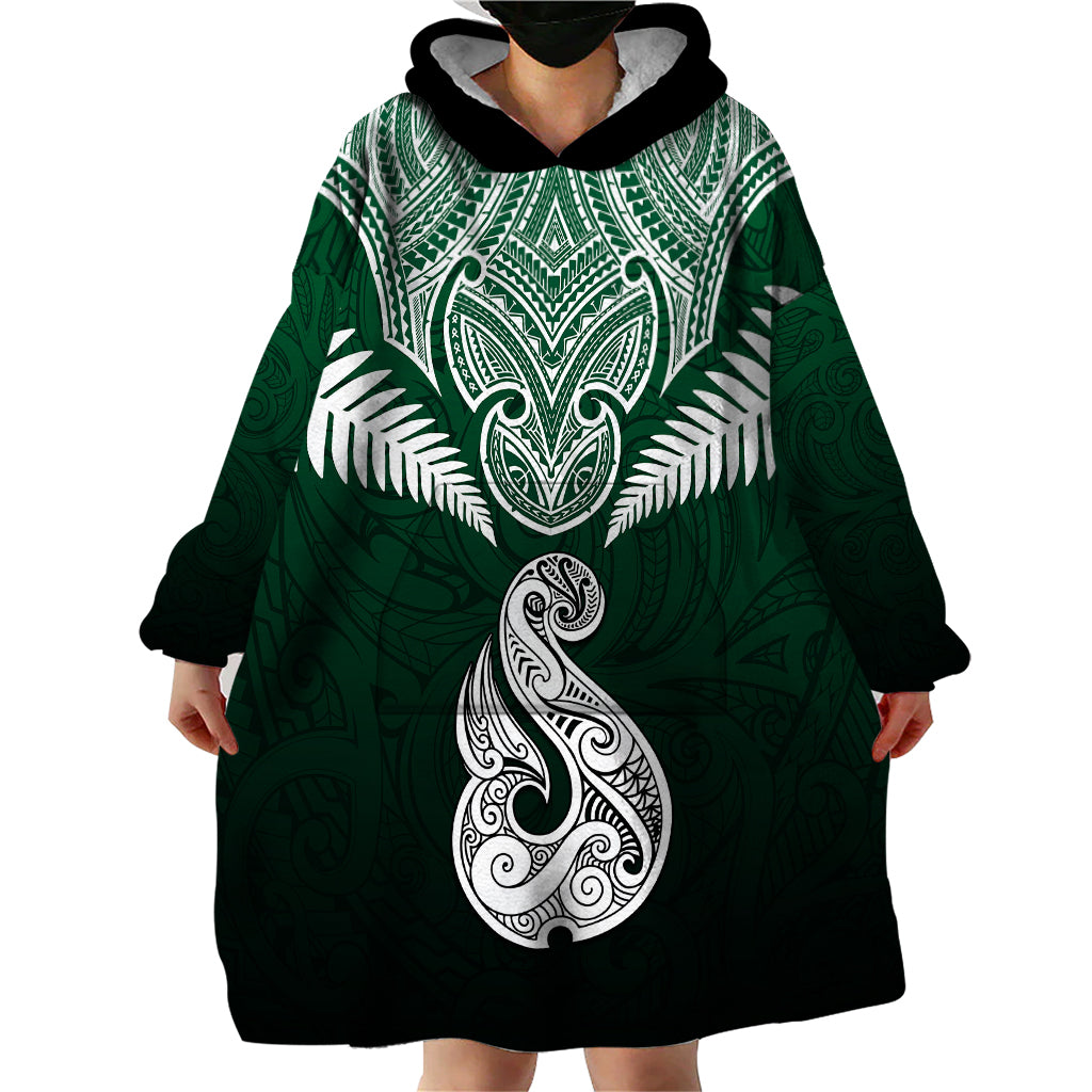 Personalised New Zealand Wearable Blanket Hoodie Hei Matau Mix Silver Fern Basic LT7 - Polynesian Pride