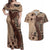 Bula Fiji Couples Matching Off Shoulder Maxi Dress and Hawaiian Shirt Shark Tail Beige Masi Tapa