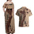 Bula Fiji Couples Matching Off Shoulder Maxi Dress and Hawaiian Shirt Shark Tail Beige Masi Tapa