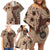 Bula Fiji Family Matching Off Shoulder Short Dress and Hawaiian Shirt Shark Tail Beige Masi Tapa