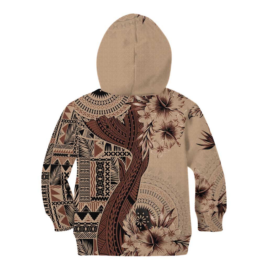 Bula Fiji Kid Hoodie Shark Tail Beige Masi Tapa