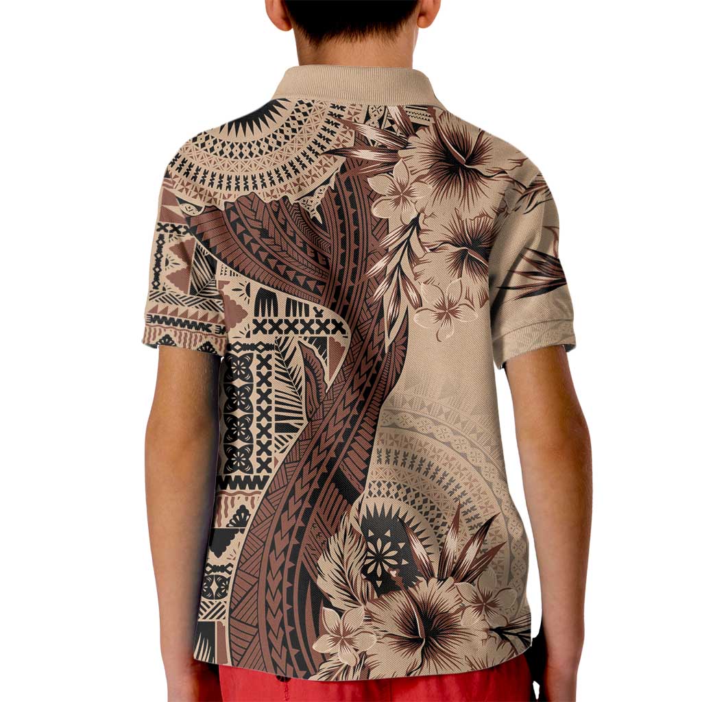 Bula Fiji Kid Polo Shirt Shark Tail Beige Masi Tapa